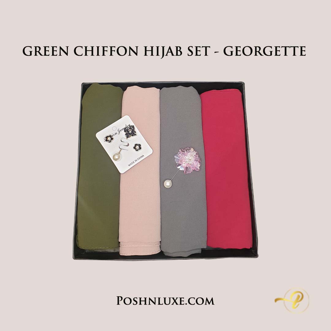 GREEN CHIFFON HIJAB SET - GEORGETTE