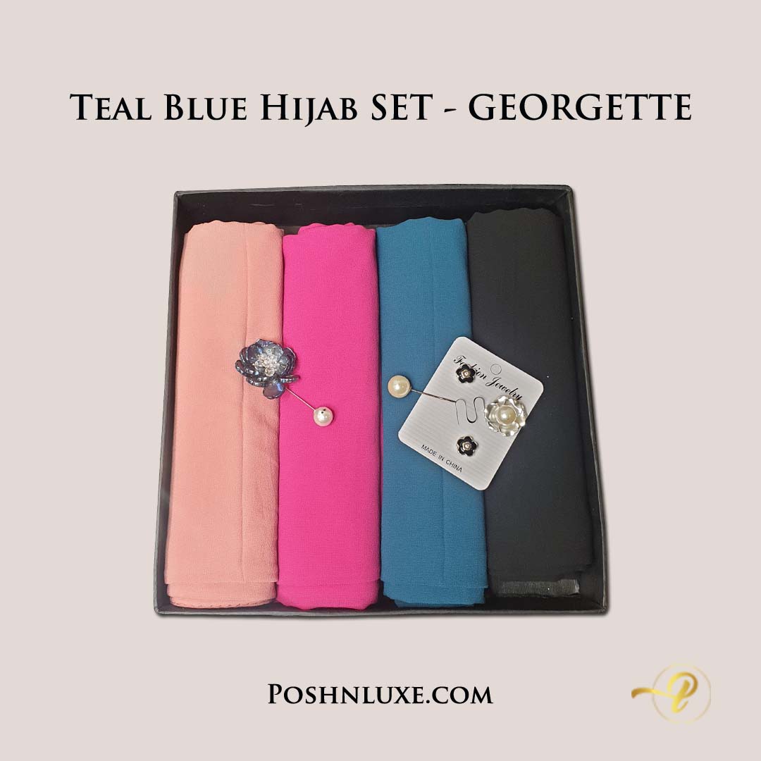 TEAL BLUE HIJAB SET - GEORGETTE